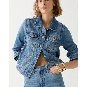 J Crew Womens Classic Jean Jacket Blue Denim Button Up Long Sleeve Sz M 1249H4